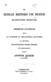 Cover of De Senecae rhetoris usu dicendi quaestiones selectae by August Ahlheim