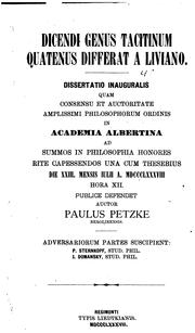 Front cover of Dicendi genus tacitinum quatenus differat a Liviano: Dissertatio inauguralis quam consensu et .. by Paul Petzke