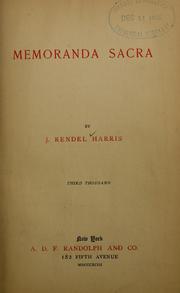 Cover of Memoranda sacra by J. Rendel Harris
