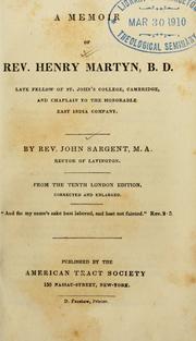 Front cover of A memoir of Rev. Henry Martyn .. by Sargent, John