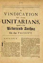 Front cover of A vindication of the Unitarians, against a late reverend author on the Trinity by William Freke