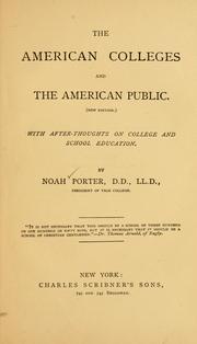 Front cover of The American colleges and the American public by Porter, Noah