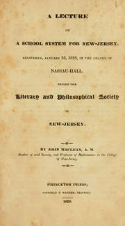 Cover of A lecture on a school system for New Jersey by Maclean, John