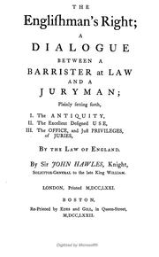 Front cover of The Englishman's right by Hawles, John Sir