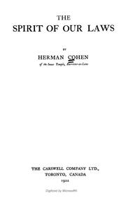 Front cover of The spirit of our laws by Cohen, Herman