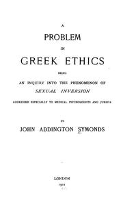 Front cover of A problem in Greek ethics by John Addington Symonds