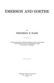 Front cover of Emerson and Goethe by Frederick B. Wahr