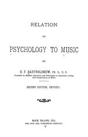 Front cover of Relation of psychology to music by Edward Fry Bartholomew