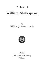 Front cover of A life of William Shakespeare by W. J. Rolfe