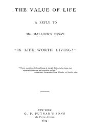 Front cover of The value of life by Unknown