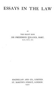 Front cover of Essays in the law by Sir Frederick Pollock