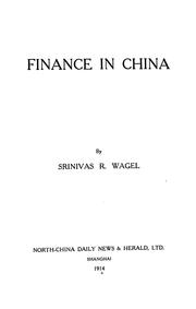 Front cover of Finance in China by Srinivas Ram Wagel