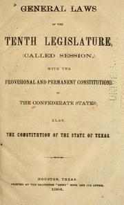 Front cover of General laws of the tenth legislature (called session) by Texas.