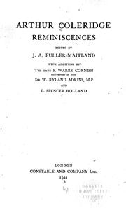 Cover of Reminiscences by Arthur Duke Coleridge