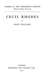 Cover of Cecil Rhodes by Basil Williams