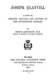 Cover of Joseph Glanvill by Ferris Greenslet