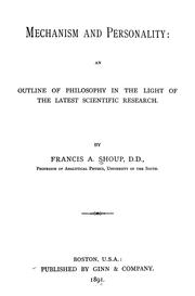 Front cover of Mechanism and personality by Francis A. Shoup