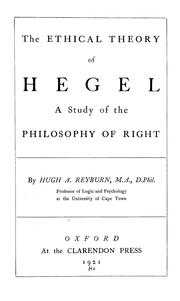 Front cover of The ethical theory of Hegel by Hugh Adam Reyburn
