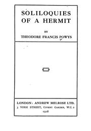 Front cover of Soliloquies of a hermit by Theodore Francis Powys