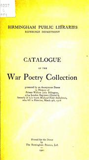 Front cover of Catalogue of the war poetry collection by Birmingham Public Libraries.