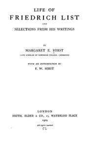 Front cover of Life of Friedrich List by Margaret Esther Hirst