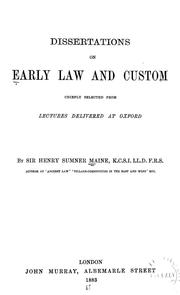 Front cover of Dissertations on early law and custom by Henry James Sumner Maine