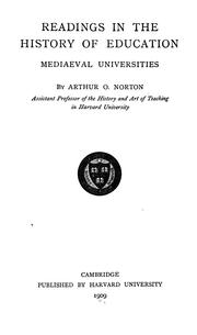 Front cover of Readings in the history of education by Norton, Arthur Orlo
