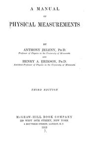 Front cover of A manual of physical measurements by Zeleny, Anthony