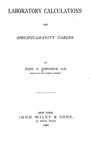 Front cover of Laboratory calculations and specific-gravity tables by John Sabin Adriance