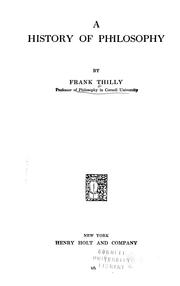 Front cover of A history of philosophy by Frank Thilly