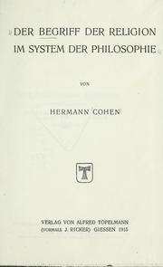 Front cover of Der Begriff der Religion im System der Philosophie by Hermann Cohen