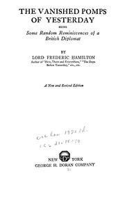Front cover of The vanished pomps of yesterday by Hamilton, Frederic Lord