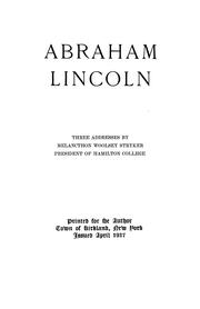 Front cover of Abraham Lincoln by Stryker, Melancthon Woolsey