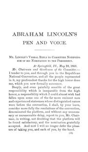 Front cover of Abraham Lincoln's pen and voice by Abraham Lincoln