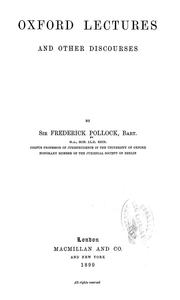Front cover of Oxford lectures and other discourses by Sir Frederick Pollock