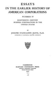 Front cover of Essays in the earlier history of American corporations by Joseph Stancliffe Davis