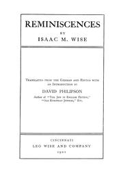 Cover of Reminiscences by Isaac Mayer Wise