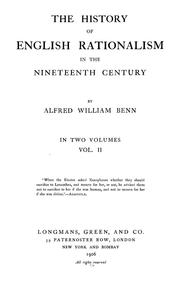 Front cover of The history of English rationalism in the nineteenth century by Alfred William Benn