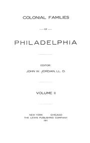 Front cover of Colonial families of Philadelphia by John Woolf Jordan