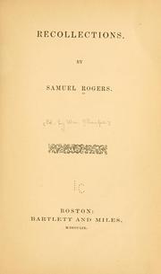 Cover of Recollections by Samuel Rogers