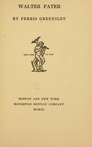Cover of Walter Pater by Ferris Greenslet
