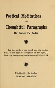 Cover of Poetical meditations and thoughtful paragraphs by Simon P. Yoder