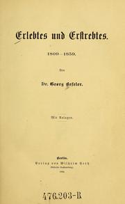 Front cover of Erlebtes und erstrebtes. 1809-1859 by Georg Beseler