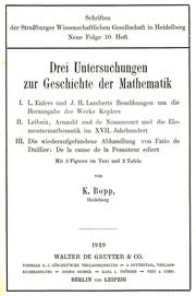 Front cover of Drei Untersuchungen zur Geschichte der Mathematik by Karl Bopp