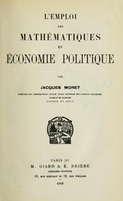 Front cover of L' emploi des mathématiques en économie politique by Jacques Moret
