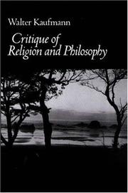 Front cover of Critique of religion and philosophy by Walter Arnold Kaufmann