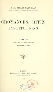 Front cover of Croyances, rites, institutions by Goblet d'Alviella, Eugène comte