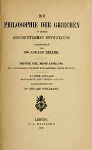 Cover of Die Philosophie der Griechen in ihrer geschichtlichen Entwicklung by Eduard Zeller