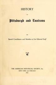 Front cover of History of Pittsburgh and environs by George Thornton Fleming