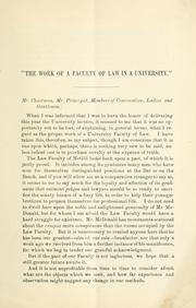 Cover of "The work of a faculty of law in a university" by Frederick Parker Walton